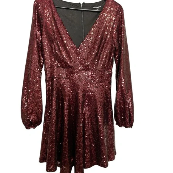 Gianni Bini Burgundy Sequin Long Sleeve Dress - Picture 2 of 5